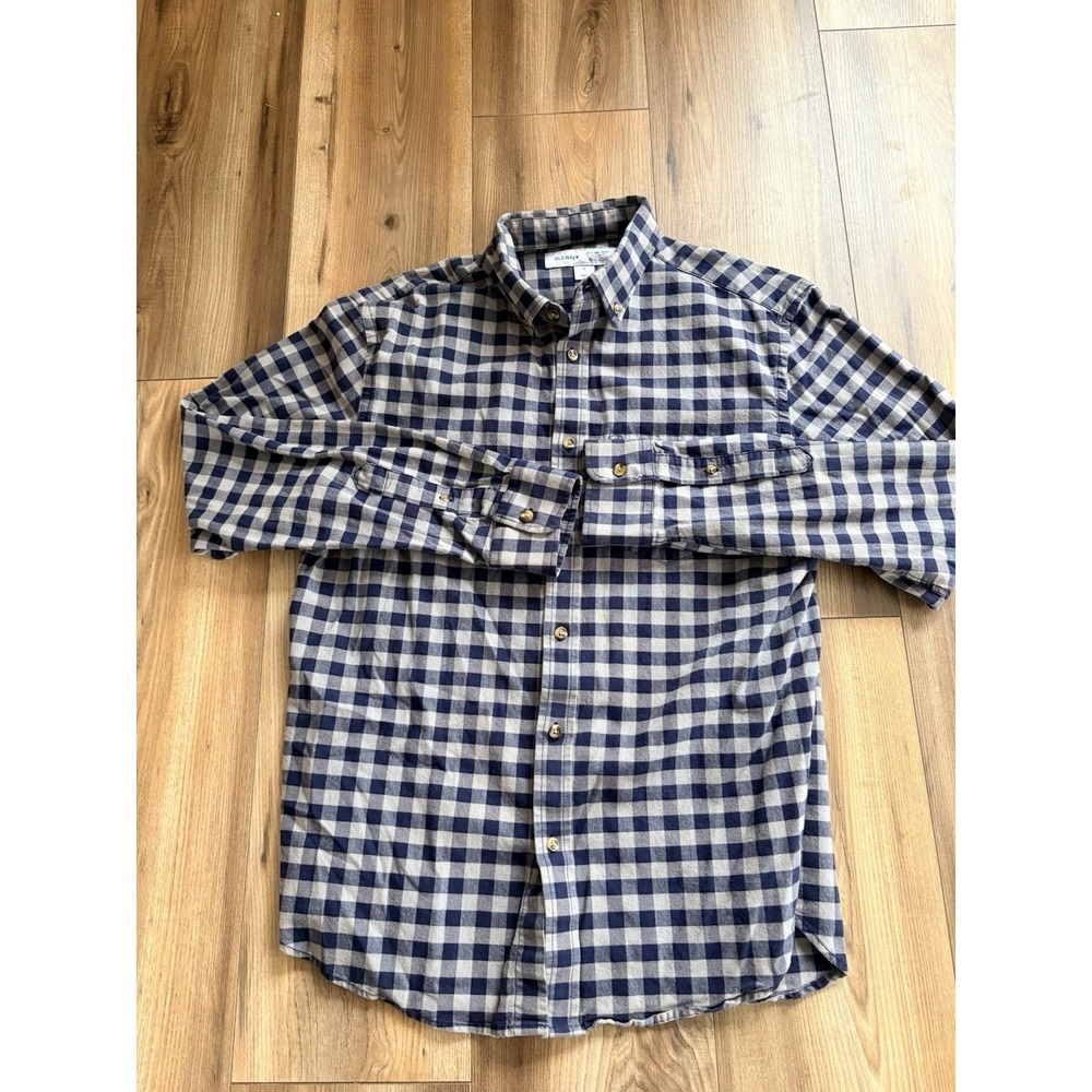 Old Navy Gingham Plaid Men's Medium Everyday Shirt‎ Long Sleeve Button Blue